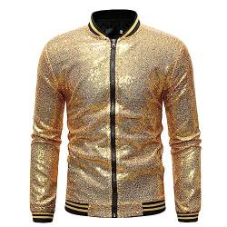 Wahuan Herren Metallic Pailletten Baseball Bomberjacke 70er Disco Party Kostüm Glitzer Pailletten Jacke Hiphop Langarm Bomberjacke Fliegenjacke von Wahuan