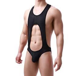 Wahuan Herren Sexy Wrestling Singlet Slim Fit Boxer Unterwäsche Overall Einteiler Sportshirt Glossy Silky Jumpsuit Atmungsaktiv Leotard Bodysuit Herren ÖL Glanz Body Ärmellos Bodysuit (41-Black, M) von Wahuan