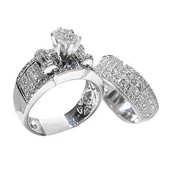 Wahuan Luxus Mode Brillant Zirkon Ring Set Schmuck Frauen Hochzeit Verlobung Paar Passende Ringe Gehämmerte Ringe (Silver, F) von Wahuan