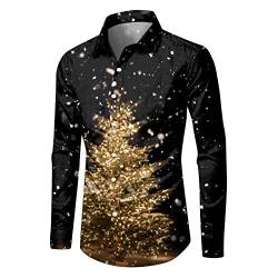 Weihnachtshemd Herren, Weihnachten Muster 3D Bedruckte Hemd Freizeithemd Männer Langärm Slim Fit Funky Christmas Shirt Stehkragen Lustige Funky Hemden Langarmhemd Langarmshirt Button Up (31-H, XL) von Wahuan