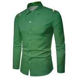 Weihnachtshemd Herren, Weihnachten Muster 3D Bedruckte Hemd Freizeithemd Männer Langärm Slim Fit Funky Christmas Shirt Stehkragen Lustige Funky Hemden Langarmhemd Langarmshirt Button Up (G1-Green, L) von Wahuan