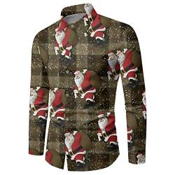 Weihnachtshemd Herren, Weihnachten Muster 3D Bedruckte Hemd Freizeithemd Männer Langärm Slim Fit Funky Christmas Shirt Stehkragen Lustige Funky Hemden Langarmhemd Langarmshirt Button Up (G1-Grey, L) von Wahuan