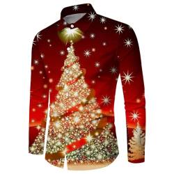 Weihnachtshemd Herren, Weihnachten Muster 3D Bedruckte Hemd Freizeithemd Männer Langärm Slim Fit Funky Christmas Shirt Stehkragen Lustige Funky Hemden Langarmhemd Langarmshirt Button Up (Gold-1, M) von Wahuan