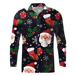 Weihnachtshemd Herren, Weihnachten Muster 3D Bedruckte Hemd Freizeithemd Männer Langärm Slim Fit Funky Christmas Shirt Stehkragen Lustige Funky Hemden Langarmhemd Langarmshirt Button Up (Navy, XXL) von Wahuan