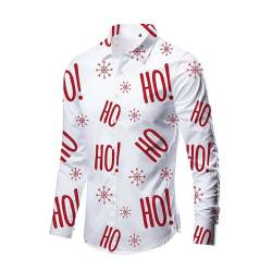 Weihnachtshemd Herren, Weihnachten Muster 3D Bedruckte Hemd Freizeithemd Männer Langärm Slim Fit Funky Christmas Shirt Stehkragen Lustige Funky Hemden Langarmhemd Langarmshirt Button Up (P1-White, L) von Wahuan
