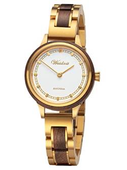 Waidzeit VG03W Valerie Gold Uhr Damenuhr Holz Edelstahl 3 bar Analog braun von Waidzeit