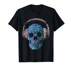 Totenkopf mit Kopfhörer. Musik hören, Musiker oder Musikfans T-Shirt von Wake-X