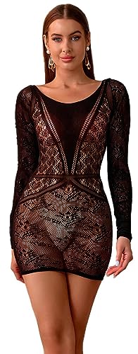 Walang Sexy Damen Spitze Dessous Netzstrümpfe Nachtwäsche Minikleid Wickelröcke Clubwear Partykleid Tube Kleid Babydolls Negligees (Schwarz) von Walang