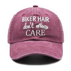 Waldeal Biker Hair Don't Care Hut für Damen, Denim-gewaschen, verstellbare Baseballkappe, Rot/Ausflug, einfarbig (Getaway Solids), Einheitsgröße von Waldeal