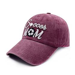 Waldeal Damen verstellbare bestickte Fußball Mama Hut gewaschen Baseball Dad Cap, Burgunder, Einheitsgröße von Waldeal