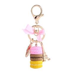 Schlüsselanhänger Paris Macaroon Eiffelturm Schlüssel Süße Ringe Schlüsselbund Tasche Anhänger Bunte Gold Metall Schlüsselring Keychain tool für Damen Mädchen(Pink) von Walfront