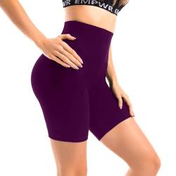 Walifrey Gym Shorts für Damen High Waisted，Weiche Kurze Sporthose Damen für Yoga Radlerhose Pflaumenviolett SM von Walifrey