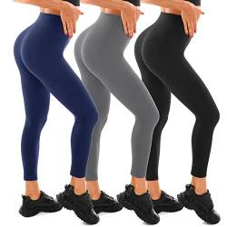 Walifrey Leggings Damen, High Waist Leggings für Damen Opak Leggings 3 Packung Marineblau/Grau/Schwarz XXL XXL von Walifrey