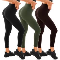 Walifrey Leggings Damen, High Waist Leggings für Damen Opak Schwarz/Armeegrün/Braun Leggings für Sport Gym Yoga XXL von Walifrey