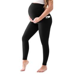 Walifrey Women's Maternity Leggings with Pockets，High Waist Opaque Comfortable Pregnancy Black Leggings XXL von Walifrey