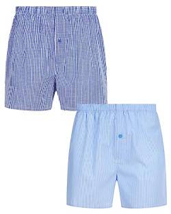 Walker Reid Herren-Boxershorts, 100 % reine gewebte Baumwolle, kariert, 2er-Pack, blau, L von Walker Reid