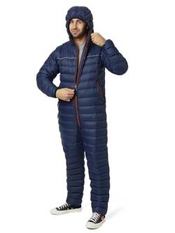 Walksey Down Suit, Der Daunen Outdoor Jumpsuit für Damen & Herren, Leicht Warm & Funktionell (Navy Blue, 3XS) von Walksey