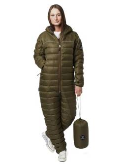 Walksey Down Suit, Der Daunen Outdoor Jumpsuit für Damen & Herren, Leicht Warm & Funktionell (Olive Green, M) von Walksey