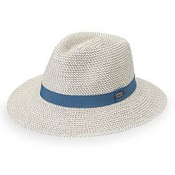 Wallaroo Hat Company Damen Charlie Fedora - UPF 50+ Sonnenschutz, verstaubare und verstellbare Größe für mittlere Kronengrößen, Elfenbein/Dusty Blue, Medium von Wallaroo Hat Company