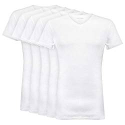 Wallenberg Herren Unterhemd V Ausschnitt Halbarm 5er Pack, Weiß, L | Feinripp Extralang Business Unterziehshirt | Men Invisible Undershirts von Wallenberg