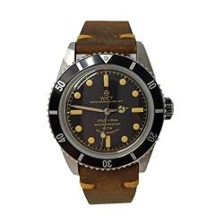 Walter Mitt Sea Diver Vintage Stahl 316L Automatik schwarz braun Leder Unisex von Walter Mitt