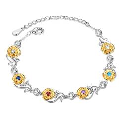 Wamantic Personalisierte Armband Damen, Rose Blume Armband mit Gravur 4-6 Name Einstellbar Mutter Damen Geschenk für Mütter Tag Geburtstag Valentinstag(4 name) von Wamantic