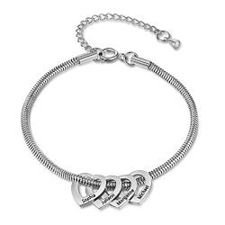 Wamantic Personalisierte Fußkettchen für Frauen - Fußarmband mit Herz Charms, Gravur Name Fußkettchen Armband Sommer Schmuck Accessoire (Silber, 4-Namen) von Wamantic