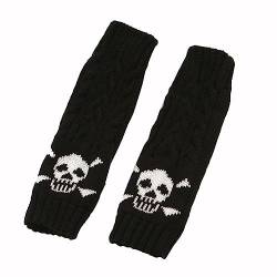 1 Paar Arm Winterwarme,Strickhandschuhe mit Totenkopf-Design,Handstulpen Arm Warmers Goth Halbfingerhandschuhe Winterhandschuhe Lange Armwärmer Fingerlose Handschuhe für Frauen,Schwarz von Wambere