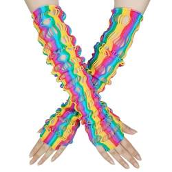 1 Paar Lange Regenbogen Netzhandschuhe,Damen Fingerlose Handschuhe Party Kostüm Handschuhe Netz Mesh Abendhandschuhe für Halloween Party Maskerade Kostüm Cosplay von Wambere