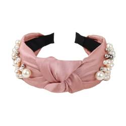 1 Stück Damen Breite Haarreif Vintage Perlenstirnband Geknotetes Stirnband Kopfband Haarreifen Knoten Stirnbänder Headband Haarband Haarschmuck Kopfbedeckung für Frauen Mädchen,Rosa von Wambere