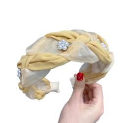 1 Stück Damen Geflochtenes Haarband mit Perlenblumen,Breites Stirnband Haarreif Haarbänder Stirnbaender Haarreifen Kopfband Haarschmuck Haar Accessoires für den täglichen Gebrauch,Gelb von Wambere