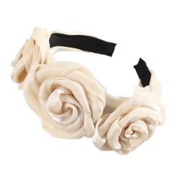 1 Stück Damen Künstliches Rosenstirnband Blumenstirnband Rose Kopfband Stirnband Haarreif Stirnbänder Kopfschmuck Haarschmuck für Frauen Mädchen Hochzeit Geburtstag Party Festival,Beige von Wambere