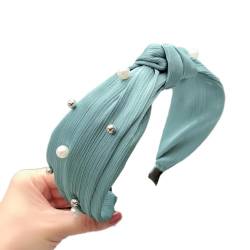 1 Stück Damen Stirnband mit Perlen,Breite 6cm Haarband Haarreifen Haarbänder Haarreif Headband Kopfschmuck Kopfbedeckung Haarschmuck für Frauen Mädchen für Tägliche Abnutzung,blauer See von Wambere