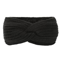 2 Pcs Winter Stirnband, Gestrickt Warmes Stirnbandm Elastische Häkelarbeit Thermo Ohrenwärmer Verdicken Haarband Headwrap Kopfband für Frauen Mädchen Einkaufen Skifahren Laufen,Schwarz von Wambere