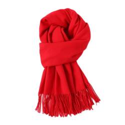 200cm x 68cm Damen Winter Warmer Schal mit Quasten,Fransenschal Pashmina Scarves Fransentücher Damentuch Stola Halstuch für Tägliches Tragen Outdoor Aktivitäten Radfahren Spaziergang,Rot A von Wambere