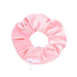 3 Stück Bunte Samt Scrunchies Haargummi Elastischer Haarbänder Frauen Pferdeschwanz Kopfschmuck Haarspangen für Mädchen und Damen Haarschmuck mit Versteckter Reißverschlusstasche,Rosa C von Wambere