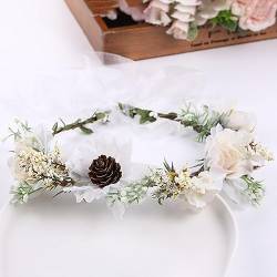 Blumenkranz Haare Haarkranz Blumen Haarreif, Blumenmädchen Stirnbänder Kopfschmuck Floral Girlande Blumenstirnband Verstellbarer Gürtel für Hochzeit Zeremonie Party Festival,Weiß D von Wambere