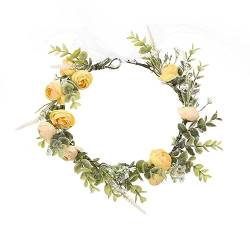 Boho Kranz Tiara Blumenkranz Blume Krone Stirnband Blumen Stirnbänder Kopfschmuck Haarbänder Haarband Blumenkranz Braut Haarschmuck für Damen Hochzeit Zeremonie Festival Party Strand,Gelb von Wambere