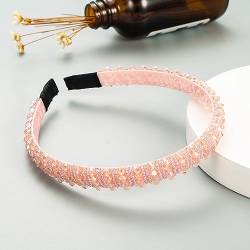 Breite 1.2 cm Damen Haarbänder Handgewebtes Perlen Stirnband Haarstyling Accessoires für Damen Mädchen,Für Gesicht Waschen,Schminken,den täglichen Gebrauch, Partykleidungszubehör,Rosa von Wambere