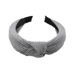 Damen Haarreifen,Haarreifen Breit mit Knoten,Gestricktes Stirnband mit Kreuzknoten,Retro Elastisches Haarband,Haarschmuck Haar Accessoires,für Frauen Mädchen Fitness Yoga Laufen,Hellgrau von Wambere