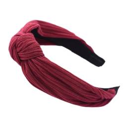 Damen Haarreifen,Haarreifen Breit mit Knoten,Gestricktes Stirnband mit Kreuzknoten,Retro Elastisches Haarband,Haarschmuck Haar Accessoires,für Frauen Mädchen Fitness Yoga Laufen,Rot von Wambere