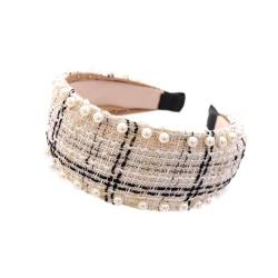 Damen Haarreifen,Haarreifen mit Perlen,Vintage Stirnband Kopfband Headband Haarreif Stirnbänder Kopfbedeckung Kopfschmuck Haarschmuck für Tägliches Tragen für Frauen und Mädchen,Weiß C von Wambere