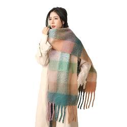 Damen Schal, Kariert übergroßer Winter SchaltuchKaro Schultertuch Plaid Deckenschal Modeschal Weich Warm Strickschal Oversized Herbstschal Warme Winter Stola mehrfarbig,Armeegrün von Wambere