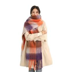 Damen Schal, Kariert übergroßer Winter SchaltuchKaro Schultertuch Plaid Deckenschal Modeschal Weich Warm Strickschal Oversized Herbstschal Warme Winter Stola mehrfarbig,Orange von Wambere