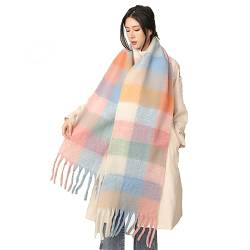 Damen Schal, Kariert übergroßer Winter SchaltuchKaro Schultertuch Plaid Deckenschal Modeschal Weich Warm Strickschal Oversized Herbstschal Warme Winter Stola mehrfarbig,Regenbogengitter A von Wambere