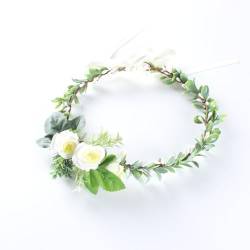 Girlande Stirnband Haarschmuck Haare Haarkranz Blumen Haarreif,Blumenmädchen Stirnbänder Kopfschmuck Floral Blumenstirnband Verstellbarer Gürtel für Hochzeit Zeremonie Party Festival,Weiß von Wambere