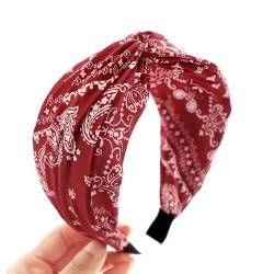 Haarbänder für Damen,Boho Wide Knot Turban Stoff Haarband Breites Stirnband Kopfbedeckun Neuheitstrend Outdoor-Kopfschmuck für den täglichen Gebrauch Yoga Sport,Rot von Wambere