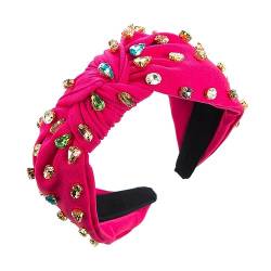 Haarbänder für Frauen Vintage Breite Haarreifen Haarreifen Knoten mit Strasssteinen Damen Haarbandana Gedrehter Knoten Elastische Stirnbänder für den täglichen Gebrauch,Yoga,Sport,Rose Rot von Wambere