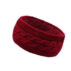 Stirnband Damen Winter, Gestrickt Warmes Stirnbänder Haarband Ohrenwärmer Headwrap Kopfband Verdicken für Frauen Mädchen Elastische Häkelarbeit Thermo Stirnband,Weinrot von Wambere