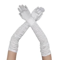 Wambere Damen Lang Handschuhe Satinhandschuhe Abendhandschuhe Opernhandschuhe Sexy Hochzeitshandschuhe für Mädchen Frauen Halloween Karneval Cosplay Teeparty Maskeradeparty Party Kostüm,Weiß von Wambere